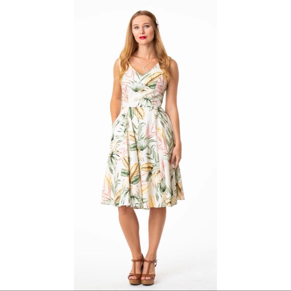 Tropical White V-Neck Dress by Eva Rose
